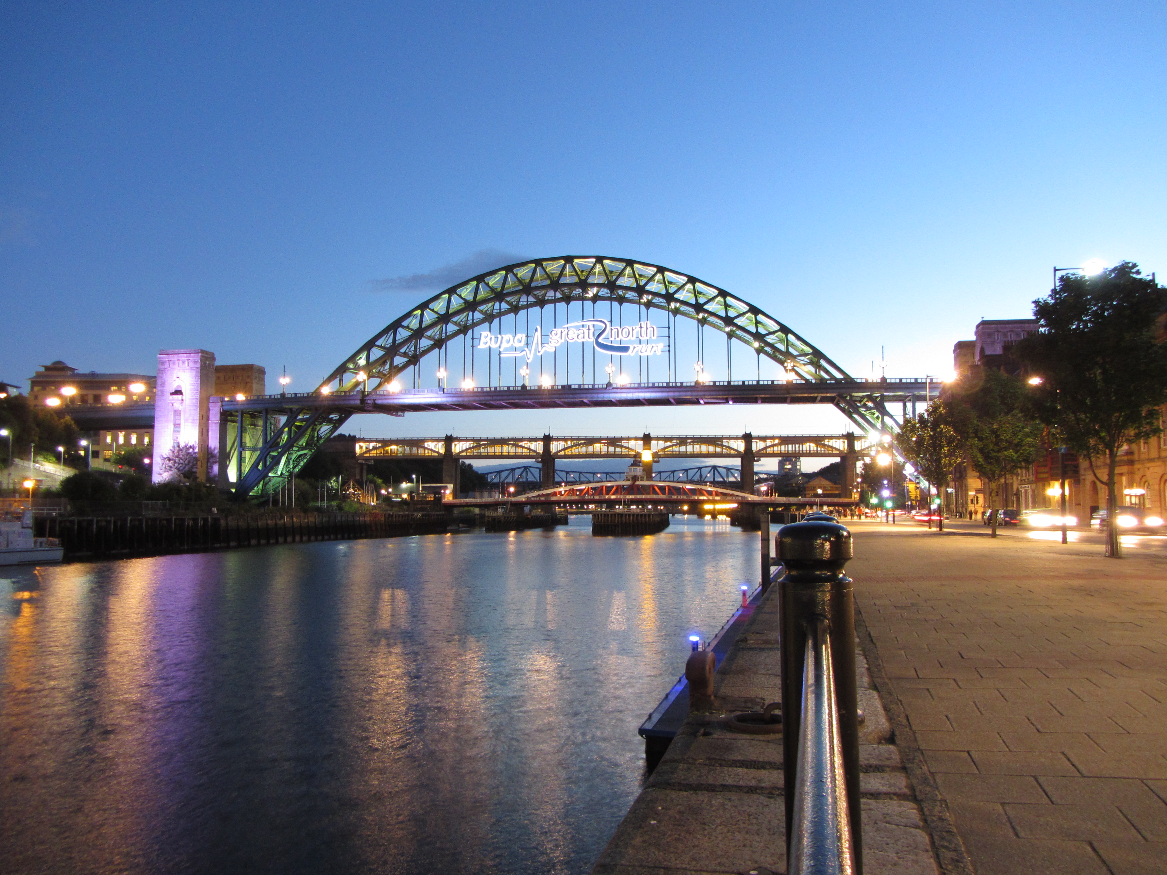 Newcastle Quayside and the Tyne Bridge over the River Tyne