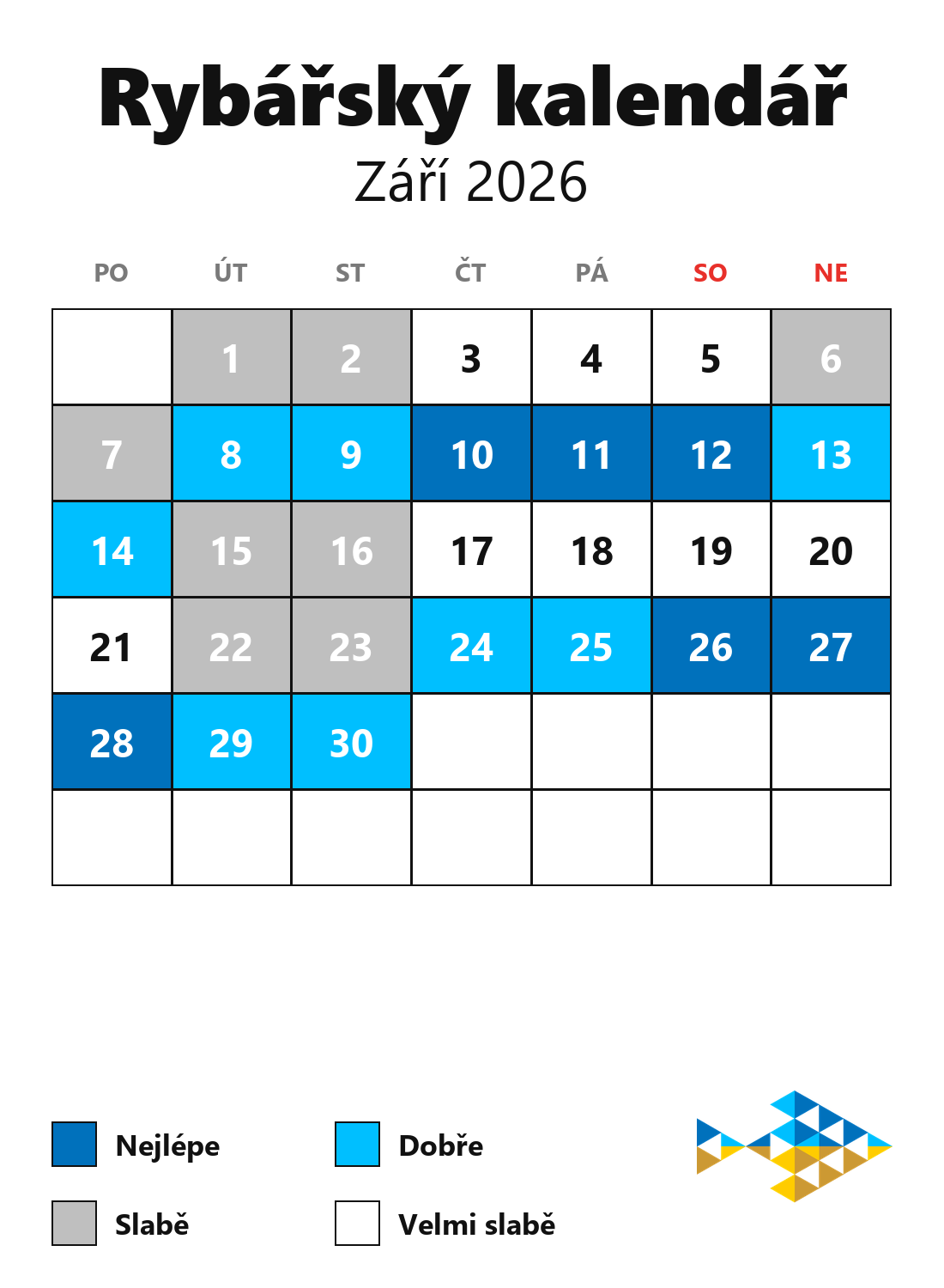 Rybářský kalendář na září 2026 — nejlepší a nejslabší dny na rybaření